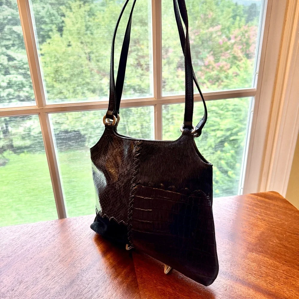 Fossil Mixed Media Black Leather Bag